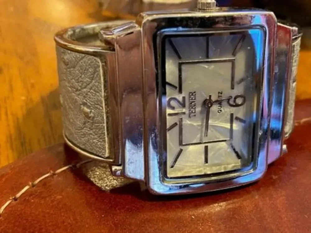 Women's Terner Bangle Watch, Silver Leather Covered Metal, MOP Face